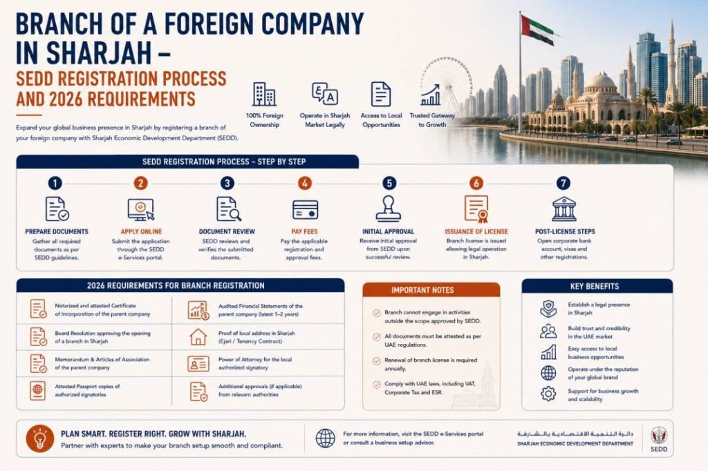 Branch of a foreign company in Sharjah - SEDD registration process and 2026 requirements