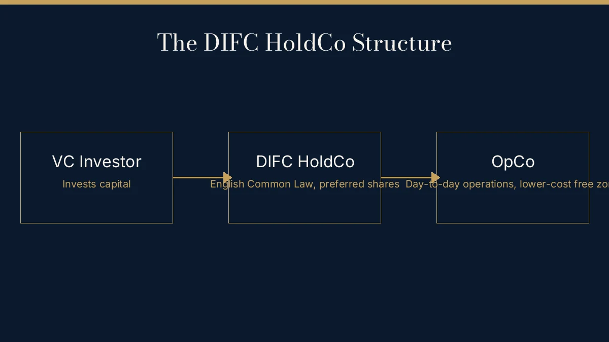 DIFC HoldCo and OpCo structure for startups raising VC funding in Dubai free zones