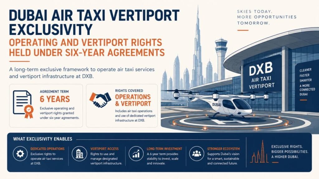 Dubai air taxi vertiport exclusivity, showing operating and vertiport rights held under six-year agreements