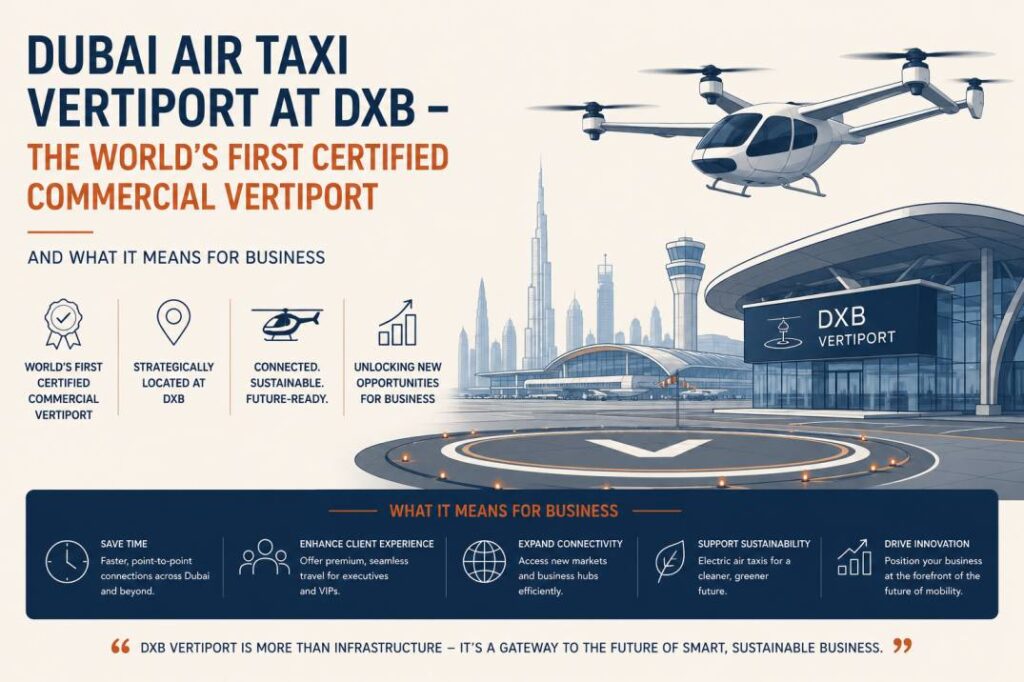Dubai air taxi vertiport DXV specifications including capacity, landing areas and charging system