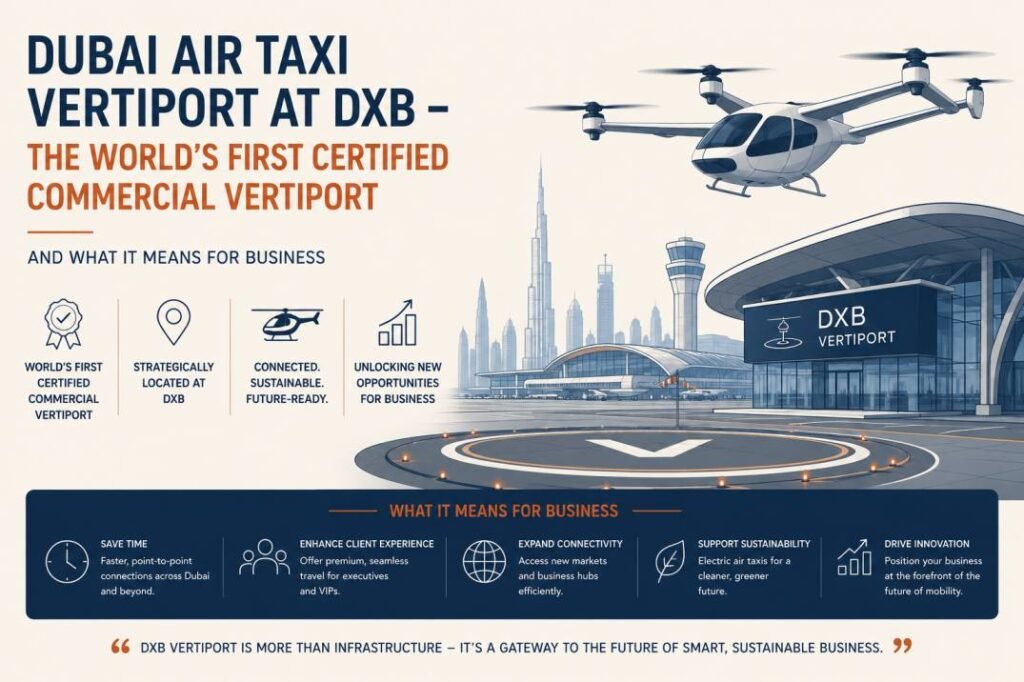 Dubai air taxi vertiport DXV specifications including capacity, landing areas and charging system