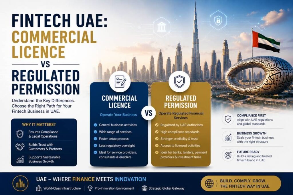 Fintech business in the UAE - commercial trade licence compared with a regulated financial services permission