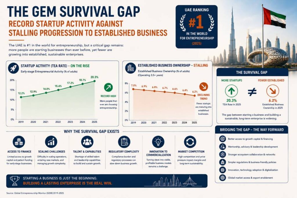 The GEM survival gap, showing record startup activity against stalling progression to established business