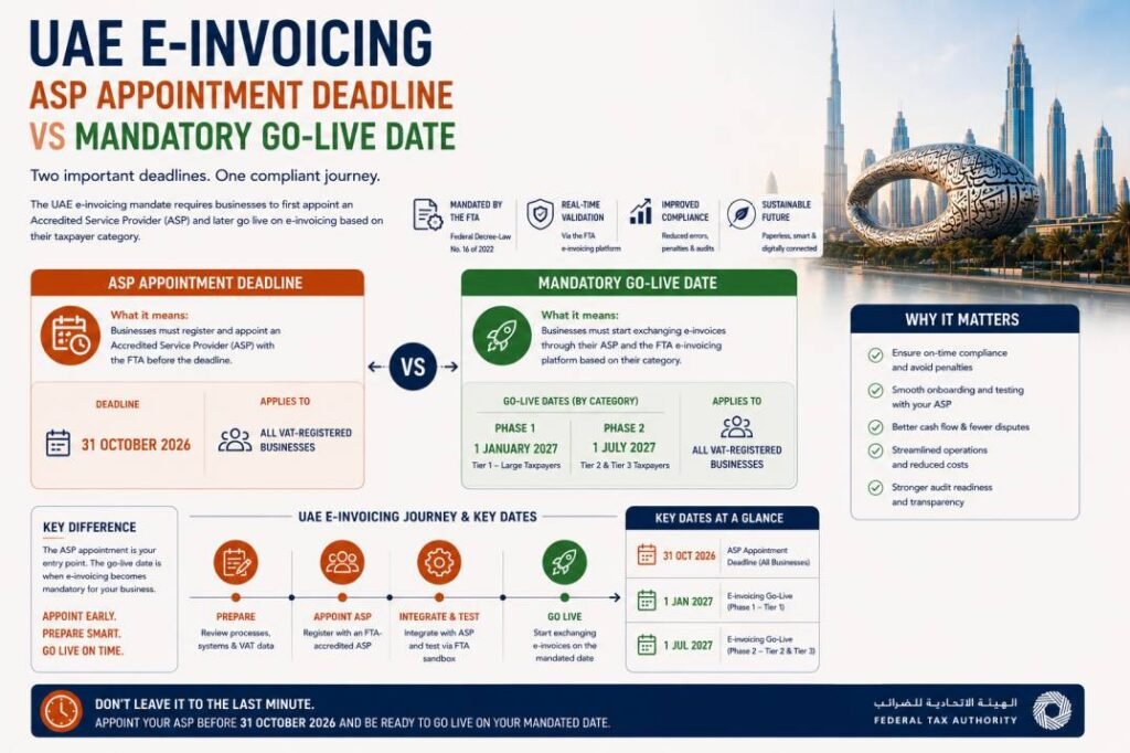UAE e-invoicing ASP appointment deadline compared with the mandatory go-live date