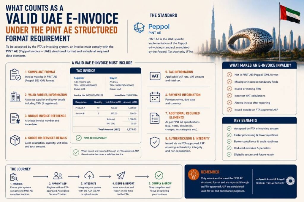 What counts as a valid UAE e-invoice under the PINT AE structured format requirement