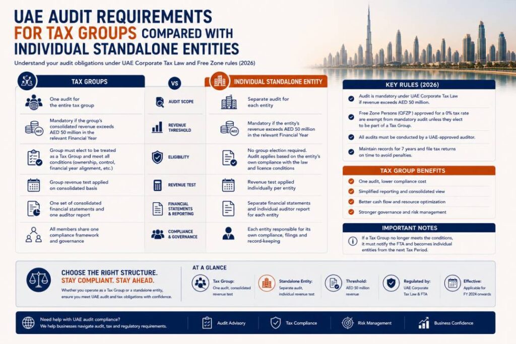 UAE audit requirements for tax groups compared with individual standalone entity audit obligations