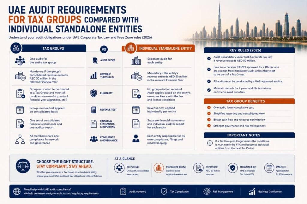 UAE audit requirements for tax groups compared with individual standalone entity audit obligations
