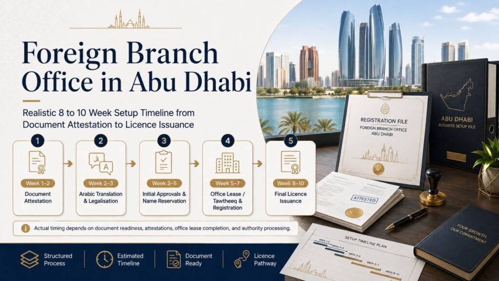 Foreign branch office in Abu Dhabi - realistic 8 to 10 week setup timeline from document attestation to licence issuance