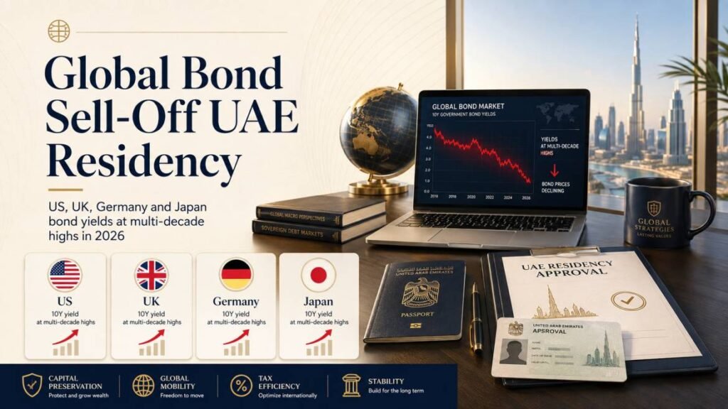Global bond sell-off UAE residency - US, UK, Germany and Japan bond yields at multi-decade highs in 2026