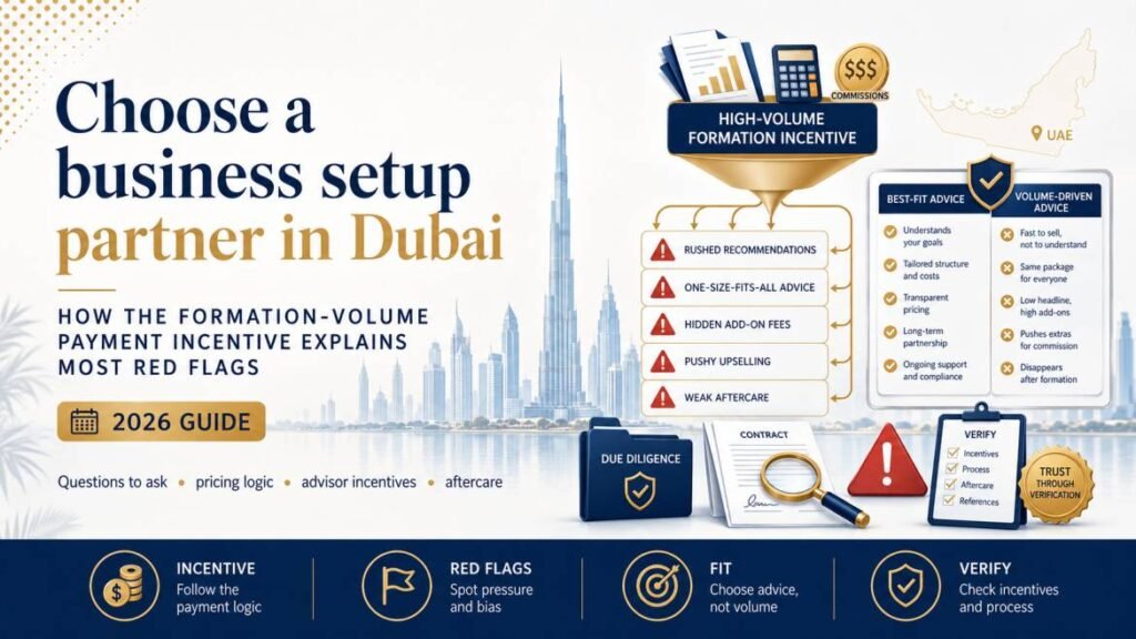 Choose a business setup partner in Dubai - how the formation-volume payment incentive explains most red flags