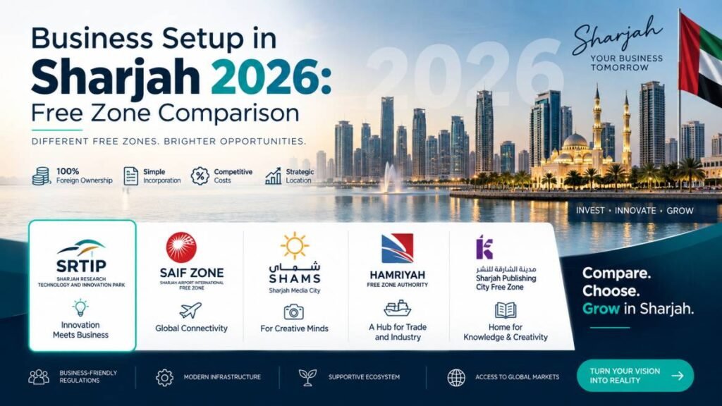 Business setup in Sharjah 2026 - SAIF Zone, SHAMS, SPARK and Hamriyah free zones compared by activity and real cost