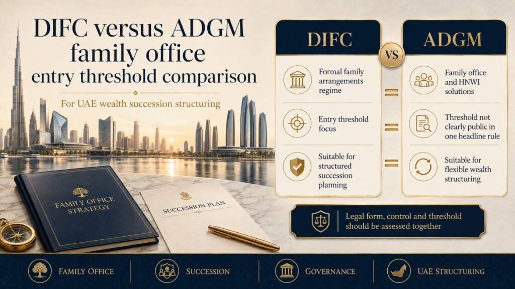 DIFC versus ADGM family office entry threshold comparison for UAE wealth succession structuring