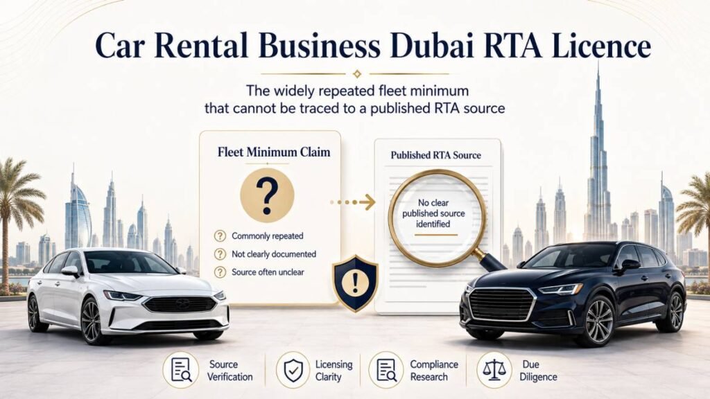 Car rental business Dubai RTA licence - the widely repeated fleet minimum that cannot be traced to a published RTA source