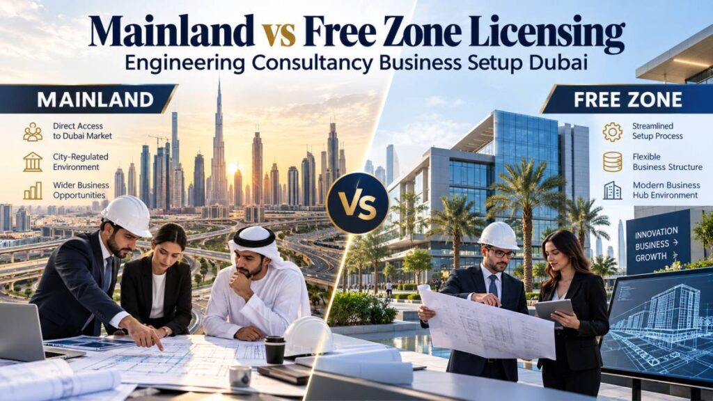 Mainland versus free zone licensing for engineering consultancy business setup Dubai