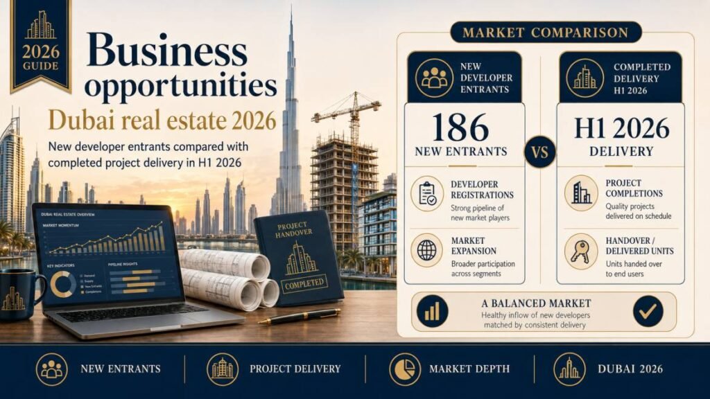 Business opportunities Dubai real estate 2026 - new developer entrants compared with completed project delivery in H1 2026