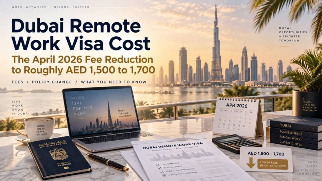 Dubai remote work visa cost - the April 2026 fee reduction to roughly AED 1,500 to 1,700