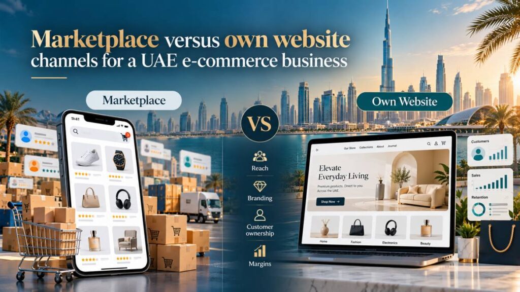 Marketplace versus own website channels for a UAE e-commerce business