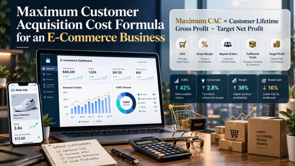 Maximum customer acquisition cost formula for an e-commerce business