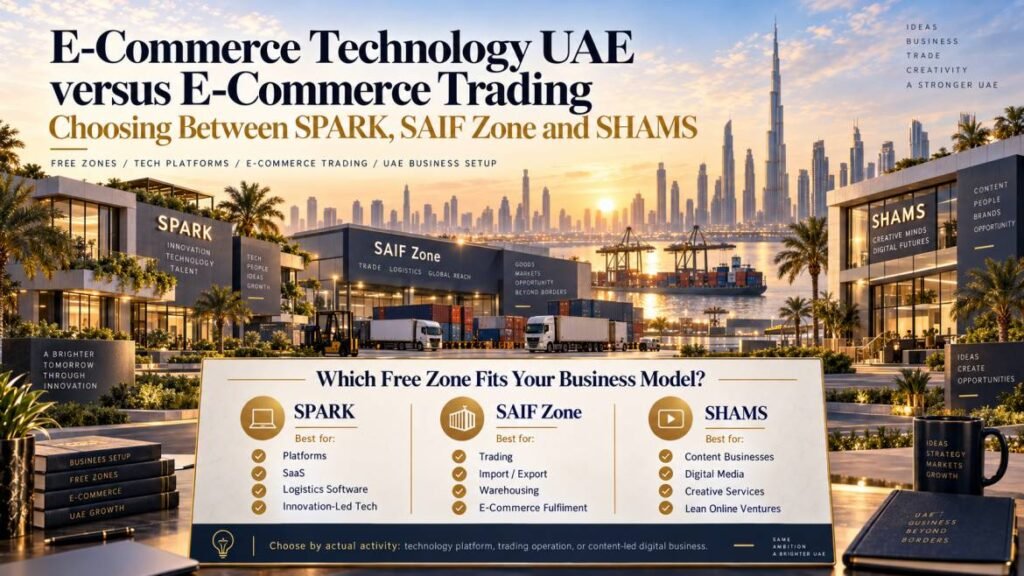 E-commerce technology UAE versus e-commerce trading - choosing between SPARK, SAIF Zone and SHAMS