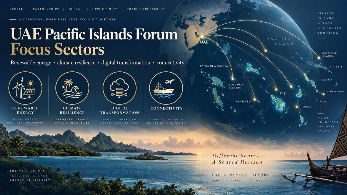 UAE Pacific Islands Forum focus sectors - renewable energy, climate resilience, digital transformation, connectivity