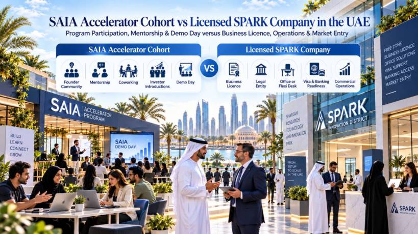 SAIA accelerator cohort versus forming a licensed SPARK company in the UAE