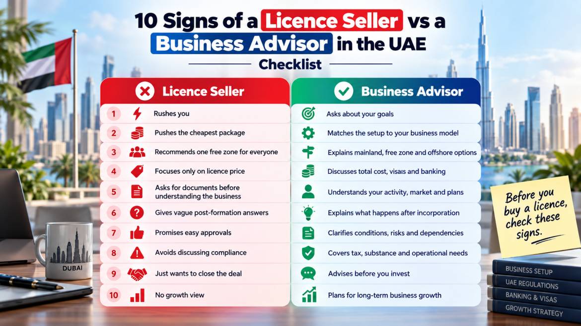 10 signs of a licence seller vs a business advisor in the UAE, checklist