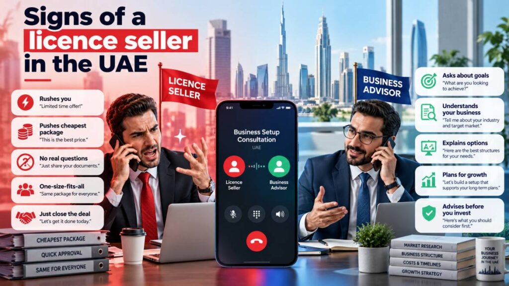 Signs of a licence seller in the UAE