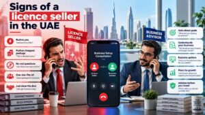 Signs of a licence seller in the UAE