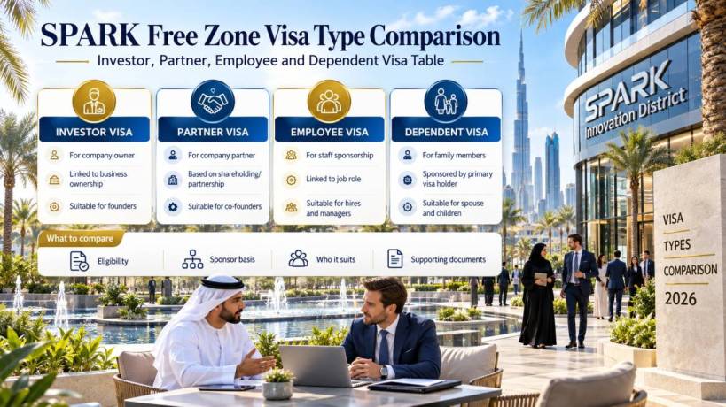 SPARK free zone visa type comparison table for investor, partner, employee, dependent