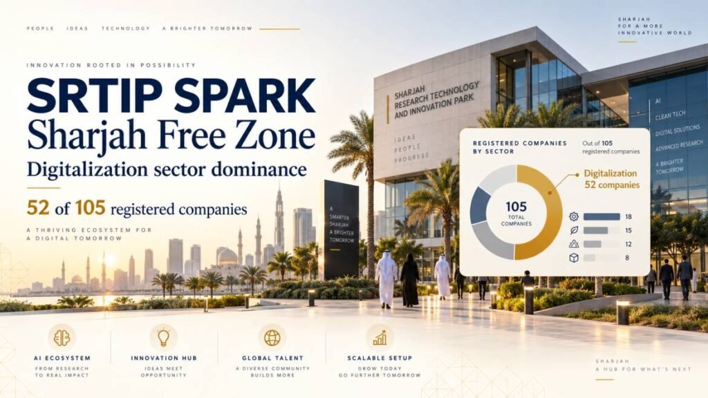 SRTIP SPARK Sharjah free zone - digitalization sector dominance, 52 of 105 registered companies