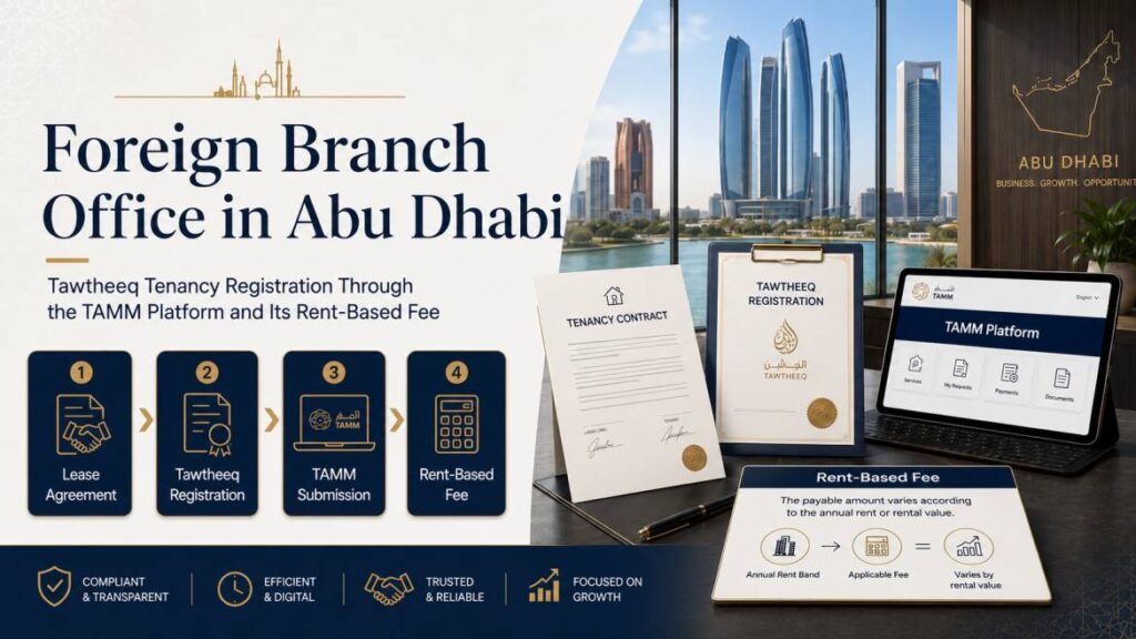 Foreign branch office in Abu Dhabi - Tawtheeq tenancy registration through the TAMM platform and its rent-based fee