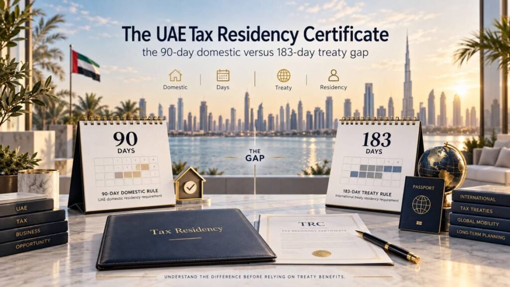 UK expat business setup in Dubai - the UAE Tax Residency Certificate 90-day domestic versus 183-day treaty gap