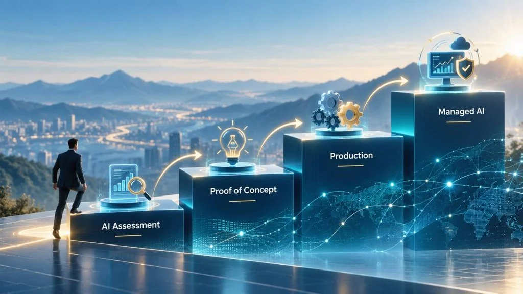 Service ladder from AI assessment to proof of concept, production and managed AI