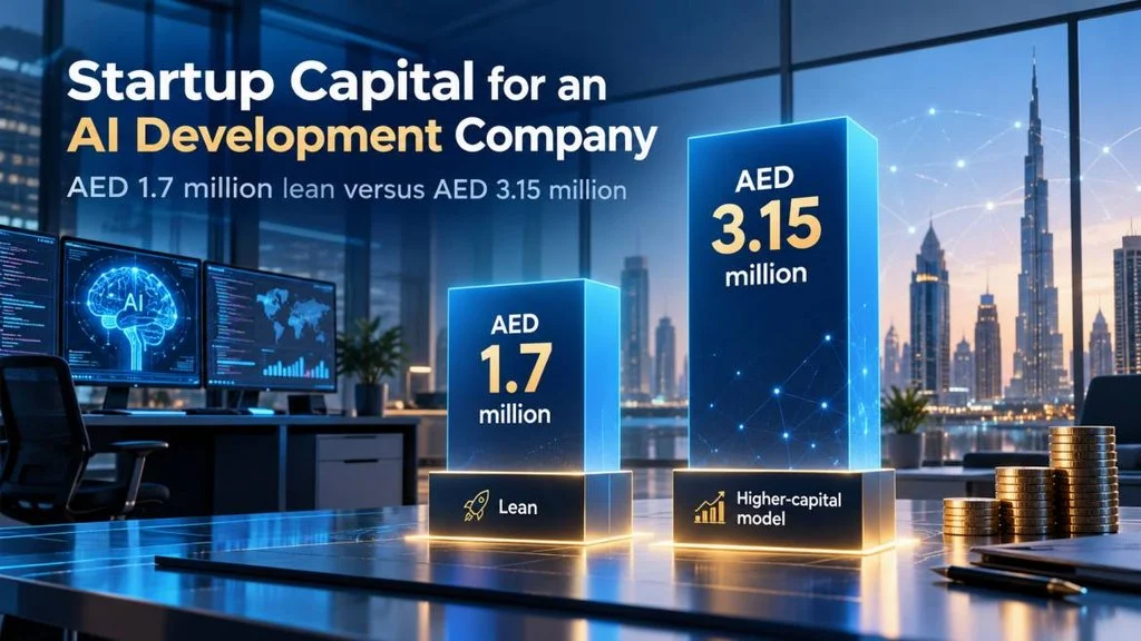 Startup capital for an AI development company: AED 1.7 million lean versus AED 3.15 million