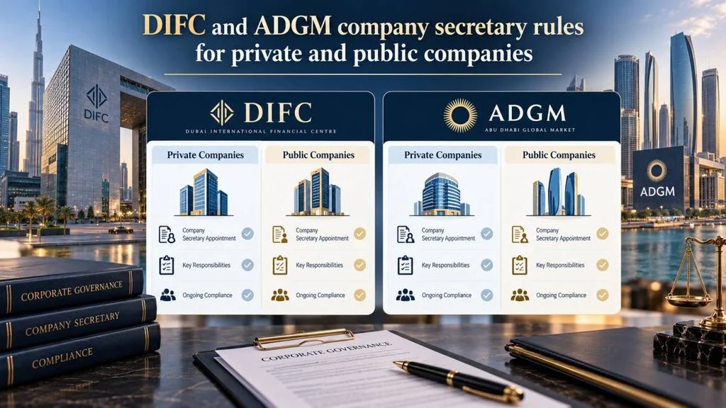 DIFC and ADGM company secretary rules for private and public companies