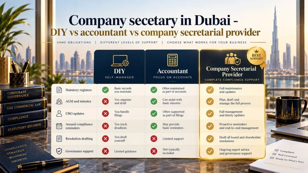 Company secretary in Dubai - DIY vs accountant vs company secretarial provider