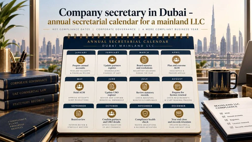 Company secretary in Dubai - annual secretarial calendar for a mainland LLC