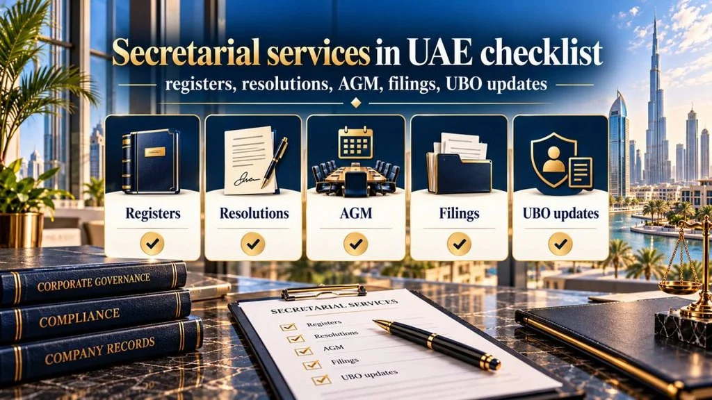 Secretarial services in UAE checklist: registers, resolutions, AGM, filings, UBO updates
