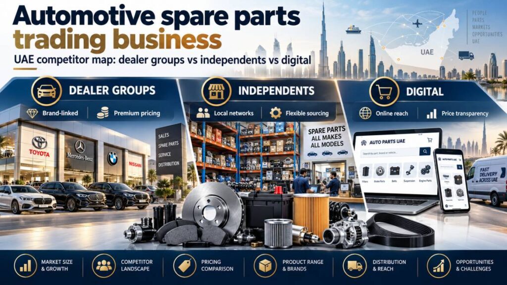 Automotive spare parts trading business - UAE competitor map, dealer groups vs independents vs digital